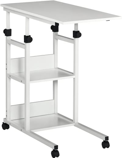HOMCOM-Beistelltisch-E1 Spanplatte, Metall, Kunststoff-80L x 40B x 82H cm-Weiß