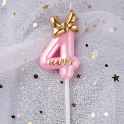 DW4Trading Verjaardagskaars 4 Happy Roze - Cijferkaars - Taartversiering
