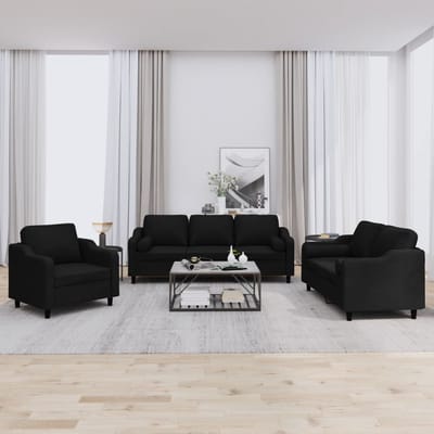 vidaXL - 3-delige - Loungeset - met - kussens - stof - zwart