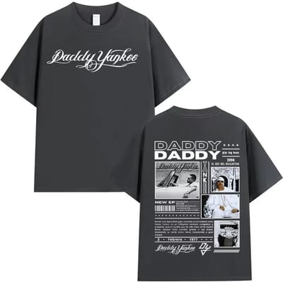 25/26 Zomer Rapper Daddy Yankee 2024 Tour Grafische T-shirts Heren Retro Hoge Kwaliteit Oversized 100% Puur Katoen Bedrukt T-shirt S gray
