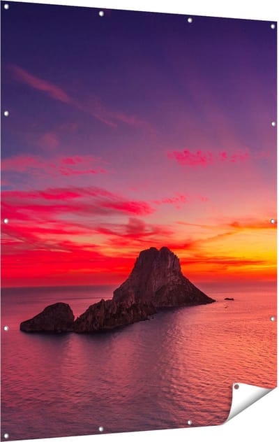 Gards Tuinposter Ibiza Rotsen Eiland bij Zonsondergang - 120x160 cm - Tuindoek - Tuindecoratie - Wanddecoratie buiten - Tuinschilderij