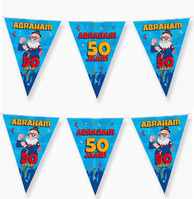 Paperdreams 50 Abraham party vlaggenlijn - 2x - 10 meter - 50 jaar verjaardag feestartikelen - versiering - plastic