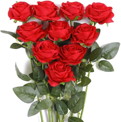 Dailygoods- Rozen Boeket 10 Stuks - Kunstzijden Rozen - Bruiloft Decoratie - Bloemhoogte 53,8 cm - Natuurlijk Uitzicht - Verstelbare Steel - Kunstbloemen