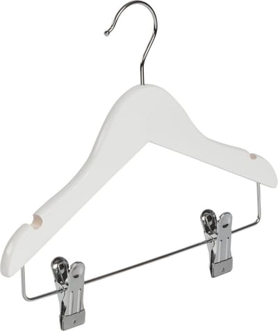 De Kledinghanger Gigant - Knijperhanger - Baby - 7307BA - 50 Stuks - Lotushout - Wit Gelakt - Verschuifbare Anti-slip knijpers - 28 cm - Rokhanger - Broekhanger - Pantalonhanger - Babybügel (7307BA_01/50)