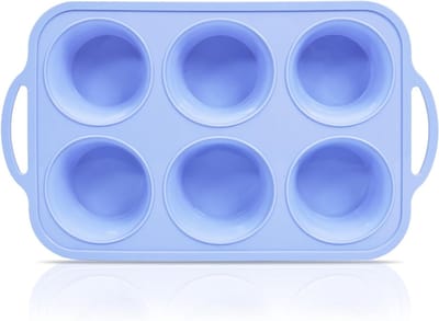 Diepe Siliconen Muffinvorm met Metalen Frame en Handvat - 6 Cups, Antiaanbak Mould voor Yorkshire Pudding en Muffins, Blauw