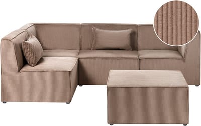 LEMVIG - Hoekbank 4-zits met ottomaan - Zandbeige - Rechts - Corduroy