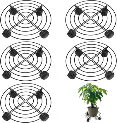 Plantenbak met wielen - Planten trolley - Zware potten verplaatsen - 360 graden draaibaar - 25 cm diameter - Zwart