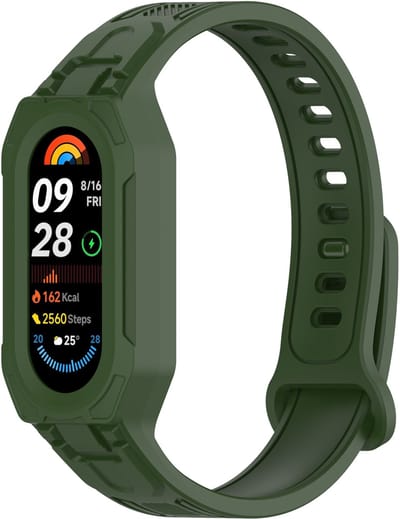 Stravo Beschermende Siliconen Horlogeband – Geschikt voor Xiaomi Smart Band 10 / 9 / 8 / 7 / 6 / 5 – Zachte Siliconen Bandje met Geïntegreerde Beschermhoes – 2-in-1 Bescherming & Comfort - Groen - Voor Xiaomi Mi Band 5 / 6 / 7 / 8 / 9 / 10