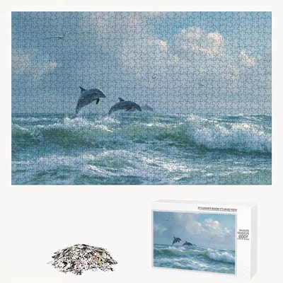 Houten Puzzel - Legpuzzel Volwassenen - Ontspanning en Decoratie - Precisie Gesneden Stukjes - 3000 Stukjes 111x87cm - Zee en Dolfijn