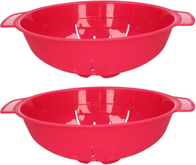 Plasticforte Keuken vergiet/zeef - 2x - kunststof - Dia 25 cm x Hoogte 8 cm - fuchsia roze