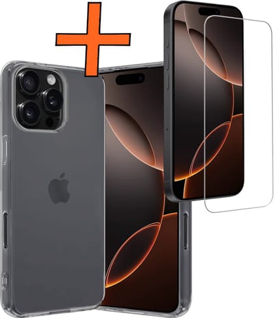 Hoes - Met Screenprotector - Geschikt voor Apple iPhone 16 Pro - Sterk & Shockproof - Back Cover - Siliconen Case - Telefoon Hoes - Transparant