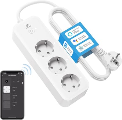 Slimme WLAN Stekkerdoos met 3 AC-aansluitingen en Afstandsbediening - 16 A, 1,5 m - Werkt met Alexa, Google Home en SmartThings