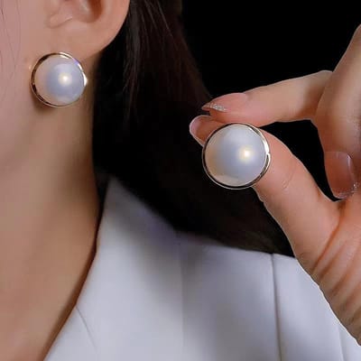 Metalen Ronde Imitatie Parel Oorbellen Voor Vrouwen Goudkleur Ronde Steekoorbellen Irregulair Ontwerp Ongebruikelijke Oorbellen Bijoux Femme gray