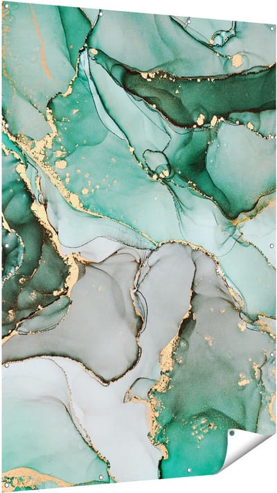 Gards Tuinposter Abstracte Kunst - Blauwe Marmer met Goud - 120x180 cm - Tuindoek - Tuindecoratie - Wanddecoratie buiten - Tuinschilderij