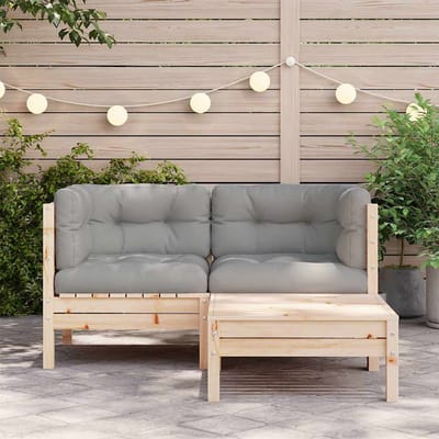 vidaXL - 3-delige - Loungeset - met - grijze - kussens - massief - grenenhout