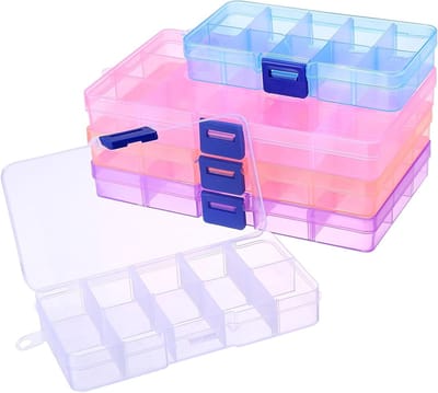 Plastic Opbergdozen Set van 5, Verstelbare Compartimenten voor Sieraden, Beads, Armbanden en Ringen, Verkrijgbaar in 5 Kleuren