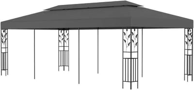 Tuinprieel - Partytent Feesttent - Buitenfeesten Organiseren - Stalen Frame Bloemendetails - 3x6 m - Antraciet