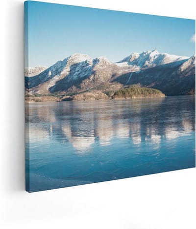 Artaza Canvas Schilderij Winterlandschap - 50x40 cm - Wanddecoratie Bergen - Muurdecoratie Meer - Schilderijen Op Canvas