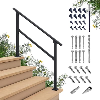 Buiten Leuning - Trapleuning Kit - Veilig Traplopen - Smeedijzer Poedercoat - 112 x 91.5 cm - Zwart