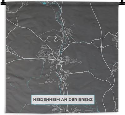 Wandkleed - Wanddoek - Kaart – Plattegrond – Stadskaart – Heidenheim an der Brenz – Duitsland – Blauw - 180x180 cm - Wandtapijt