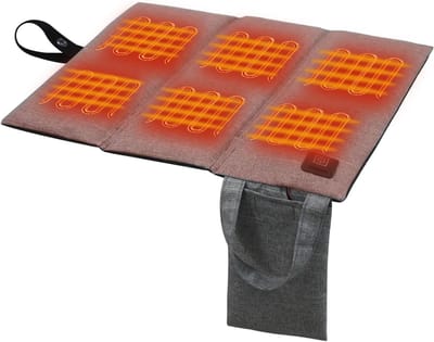 Draagbaar verwarmd zitkussen met 3 warmtestanden, opvouwbaar en USB-aansluiting, ideaal voor stadiums en kamperen, 44 x 40 cm