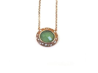 model Bonbon collier in zilver roze verguld met hanger groene steen en cubic zirconia