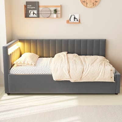 Velvet Dagbed 90x200 Donkergrijs met LED & Opbergruimte – Eenpersoons Slaapbank