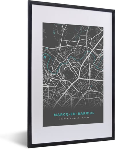 Fotolijst incl. Poster - Marcq-en-Barœul - Stadskaart - Kaart - Plattegrond - Frankrijk - 40x60 cm - Posterlijst