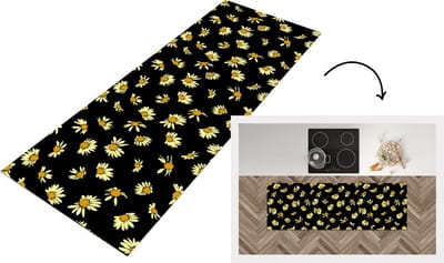 Keukenloper - Loper keuken - Madelief - Zwart - Patroon - 150x50 cm - Keukenloper vinyl