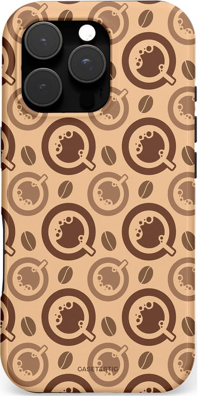 Casetastic hoesje geschikt voor Apple iPhone 16 Pro - MagSafe - Dubbellaagse bescherming - Cappuccino Ontwerp - Fashion Case - Taupe Perzik Donkergrijs