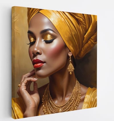 Saammp Canvas Schilderij - Abstract - Portret - Vrouw - Goud - 20x20 - Foto op canvas - Wanddecoratie - Muurdecoratie Woonkamer - Slaapkamer decoratie - Canvas Print
