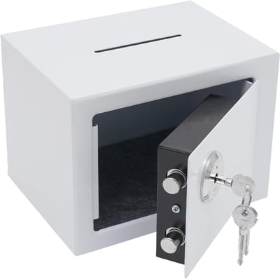 Mini Beveiligingskluis - Stalen opbergdoos - Waardevolle spullen bewaren - Mechanisch slot - 23 x 23 x 23 cm - Wit