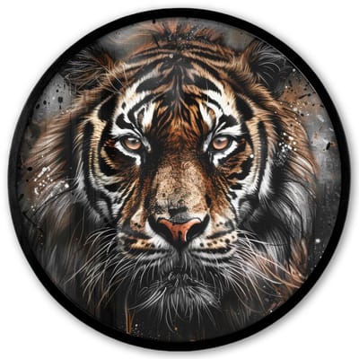 Poster in lijst Rond - Fotolijst 40x40 cm - Posters - Tijger - Dieren - Portret - Luxe - Zwart - Ronde posterlijst zwart - Decoratie - Wanddecoratie woonkamer - Muurdecoratie slaapkamer