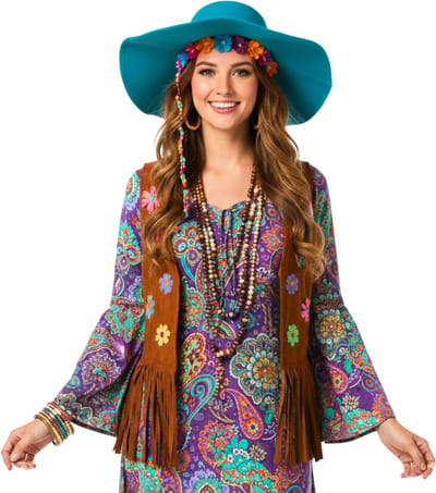 Hippie Flaphoed – Turquoise – Jaren 70 - Hippie & Flower Power - Unisex - Maat 59