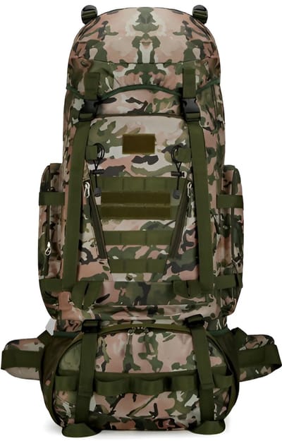 CarryQuest® - 90L Titan Hiking Backpack - Waterbestendige Nylon Trekking Rugzak met MOLLE-Systeem, Rugventilatie, Heupgordel & 85x35x23 cm - Camouflage