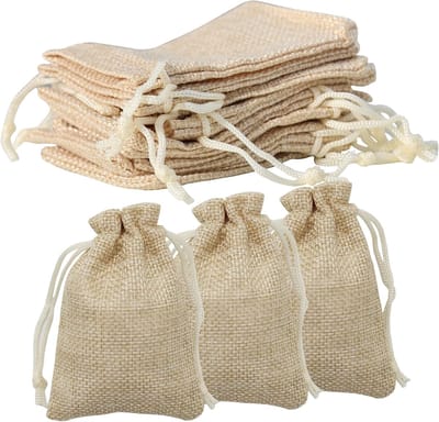 100 stuks jute zakjes, gebruikt het ontwerp van het trekkoord, cadeautas met koord voor sieraden/cosmetica/specerijen/handwerk, klein 7 x 9 cm
