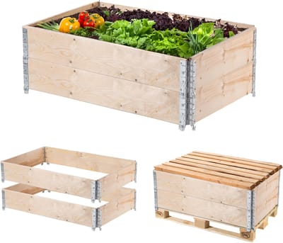KADAX Palletframe van hout, stapelbaar houten frame, opzetframe voor tuin, verhoogd bloembed, plantenbak, tuinbed, groentebed, kruidenbed (set van 2, 120 x 80 x 22,5 cm)