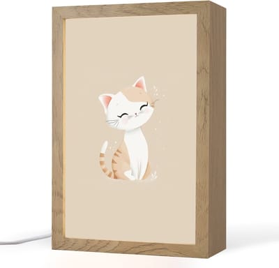 Nachtlampje 20x30 cm - Kinder lampje - Kat - Kitten - Beige - Tafellamp kinderkamer - Slaapkamer lamp - Bedlamp kinderen - Kinderlampje stopcontact - Wandlamp babykamer - Nachtlampjes