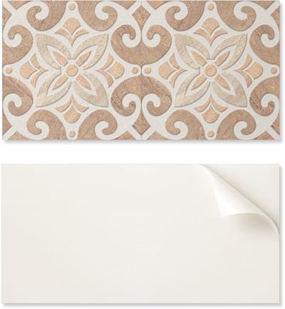 Esthetische vinyl wandbekleding met print, 100x50 cm, bloemenpatroon met ornamenten.