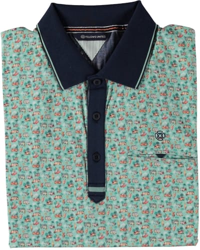 Fellows United - Polo Korte mouw - Heren - M - Turkoise - Katoen - 51.3619