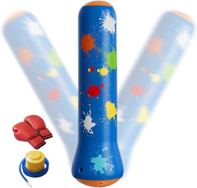 Opblaasbare Bokszak - Trainingsspeelgoed Set - Binnen Buiten Spelen - Inclusief Pomp Handschoenen - 120x37 cm - Veelkleurig