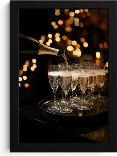 Fotolijst inclusief poster - Posterlijst 20x30 cm - Posters - Lichtjes - Champagne - Dienblad - Glazen - Foto in lijst - Keuken decoratie muur - Wanddecoratie accessoires - Muurdecoratie - Schilderijen