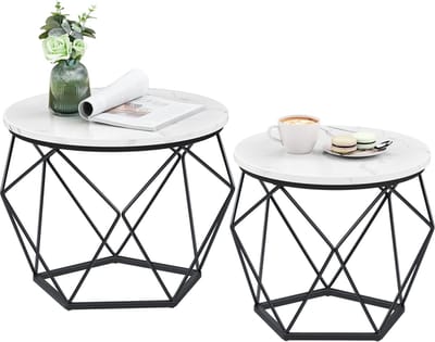 VASAGLE - Salontafel - Bijzettafel - Ronde - Set van 2 - Moderne Stijl - Afneembaar Tafelblad