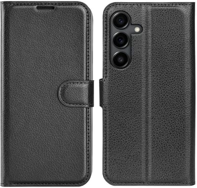 Hoesje geschikt voor Samsung Galaxy S25 FE - Phonesta Litchi Skin Book Wallet Case - Zwart