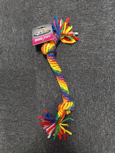 Papillon regenboogtouw - speelgoed voor de hond - speeltouw - met knoop - 46 cm -