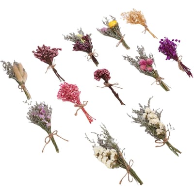 12 Stuks Klein Boeket Gedroogde Bloemen Handgemaakte Droogbloemdecoratie voor Bruiloft Vaas Eettafeldecoratie gray