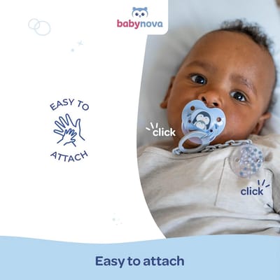 Fopspeenketting met Clip en Adapterring - Veiligheidsaccessoire voor Baby's - Blauwe Sterren