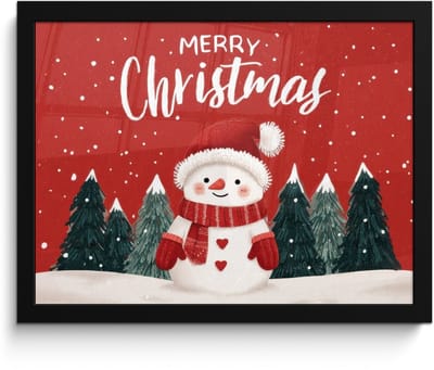 Poster in lijst - Fotolijst 40x30 cm - Posters - Kerstgroet - Sneeuw - Rood - Posterlijst zwart - Decoratie - Wanddecoratie woonkamer - Muurdecoratie slaapkamer - Kerstversiering - Kerstdecoratie voor binnen - Kerstmis