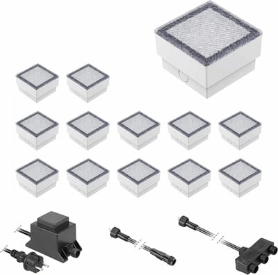 LED Stoeptegels - Grondinbouwlampen Set - Pad Verlichting - Beloopbaar tot 500kg - 10x10cm 13 Delig - Warm Wit