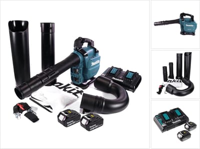Makita DUB 363 PG2V accu blazer / bladzuiger 36 V ( 2x 18 V ) borstelloos + zuigset + 2x accu 6.0 Ah + dubbele lader